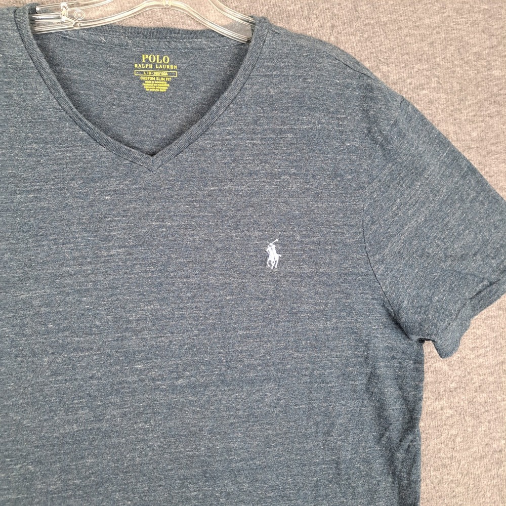 Polo Ralph Lauren T-Shirt Mens Large Navy Blue Slim Fit V-Neck 710706752022